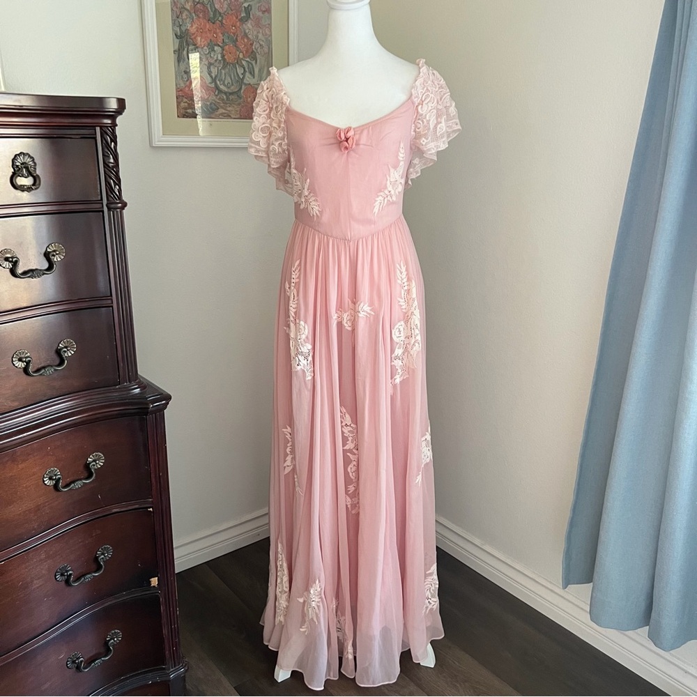 LoveShackFancy coquette cottage pink dainty long lace dress